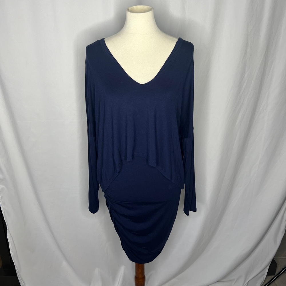 VENUS Blue V-neck Long Sleeve Mini Dress - Size Large